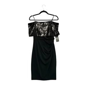 Vince Camuto Crepe Sequin Off Shoulder Dress NWT Women's Sz 4 Black Glam Bold